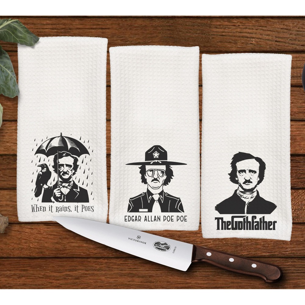 Edgar Allan Poe Kitchen towels, Great‎ for Dorms, Kitchen Decor, Set of 3 towels